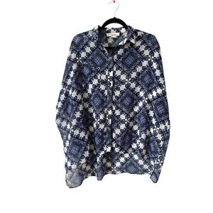 San Souci Womens Top XS Blue Paisley Oversized Blouse